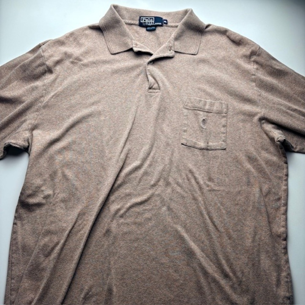 Polo Ralph Lauren Long‎ Sleeve Polo Shirt Mens XL Pocket Tan Heathered Cotton